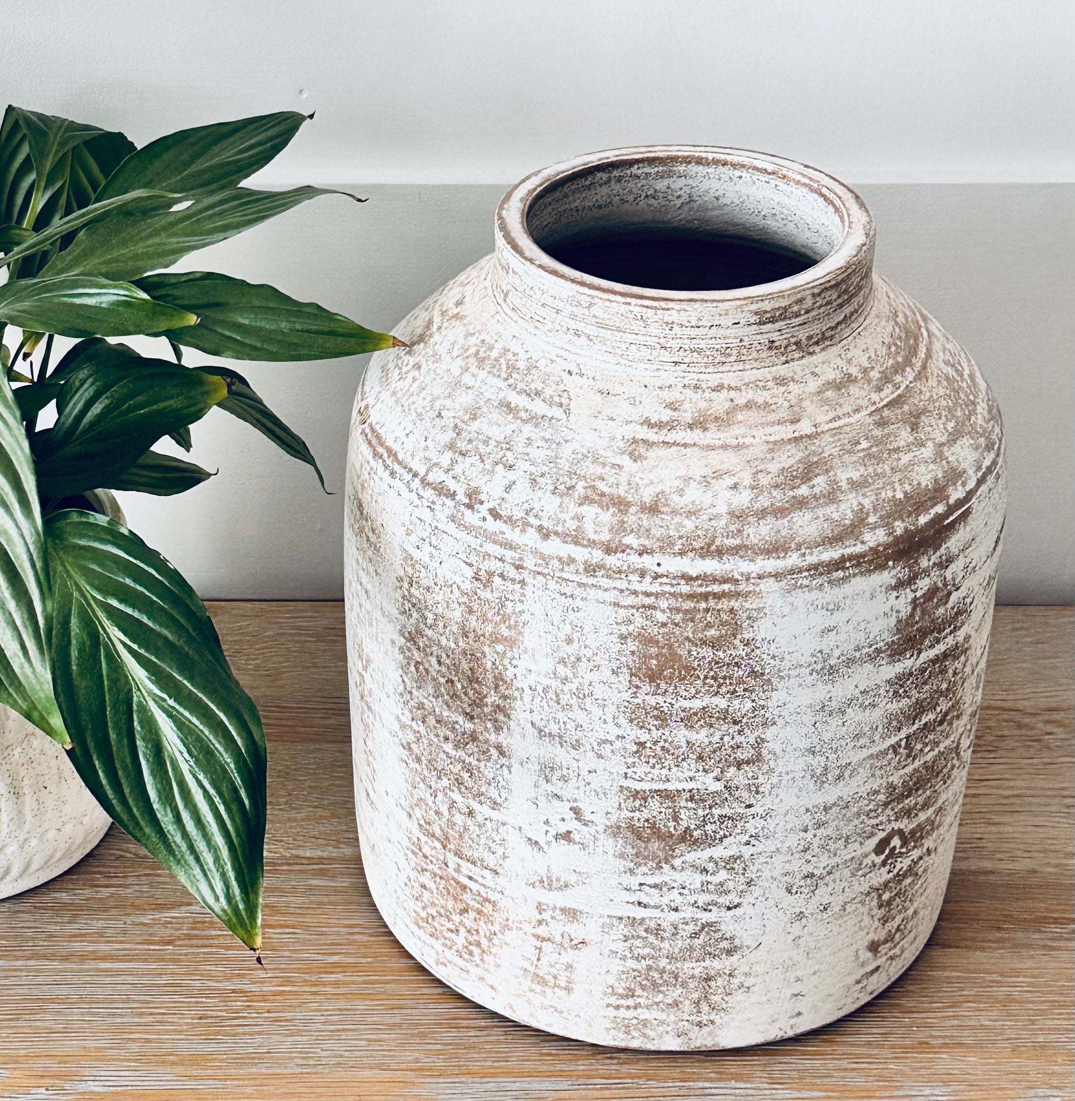 Distressed White-Washed Terracotta Vase - Hygge SHORES