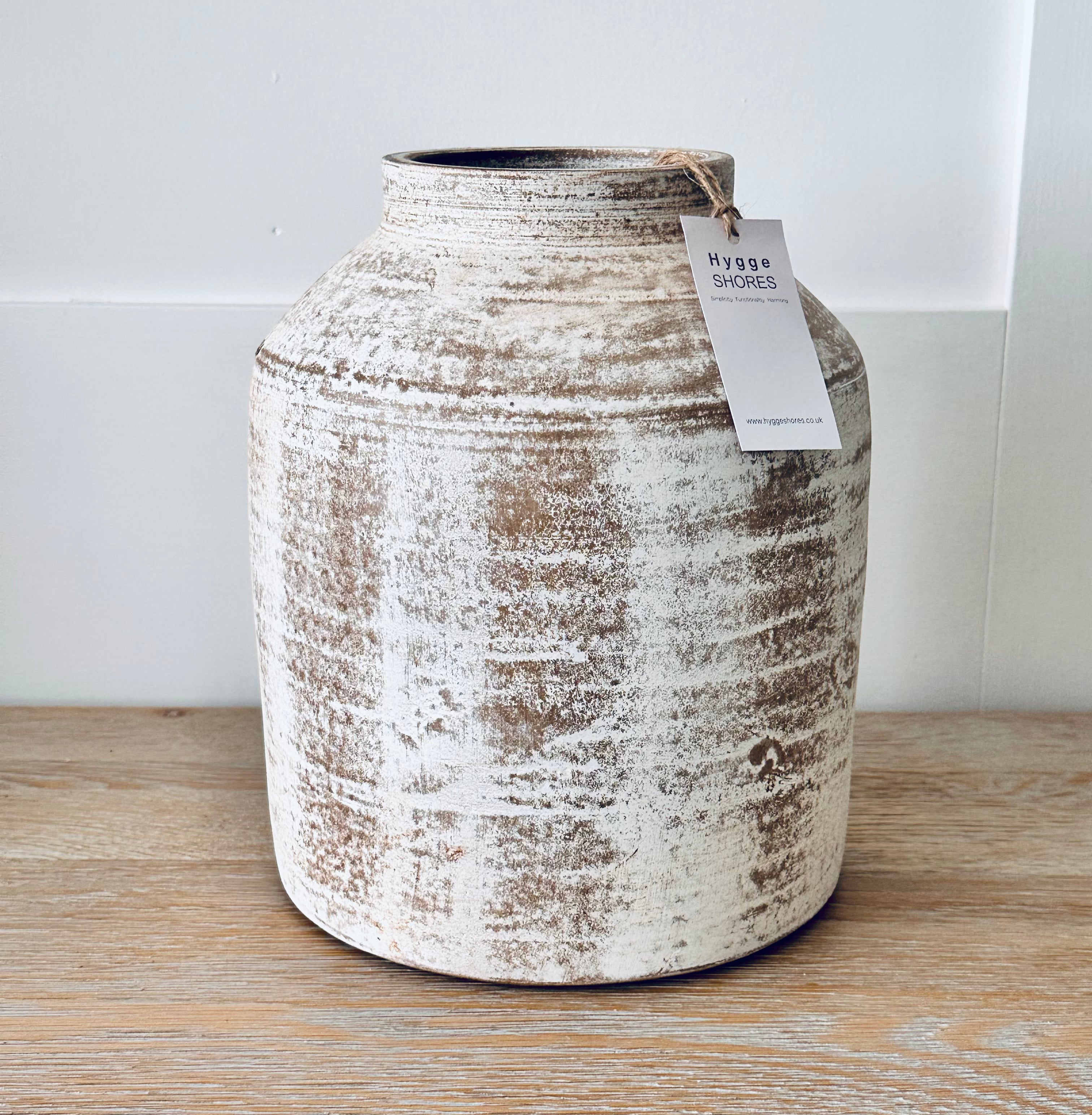 Distressed White-Washed Terracotta Vase - Hygge SHORES