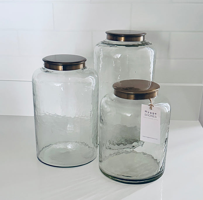 Hammered Glass Storage Container With Lid - 3 Sizes - Hygge SHORES