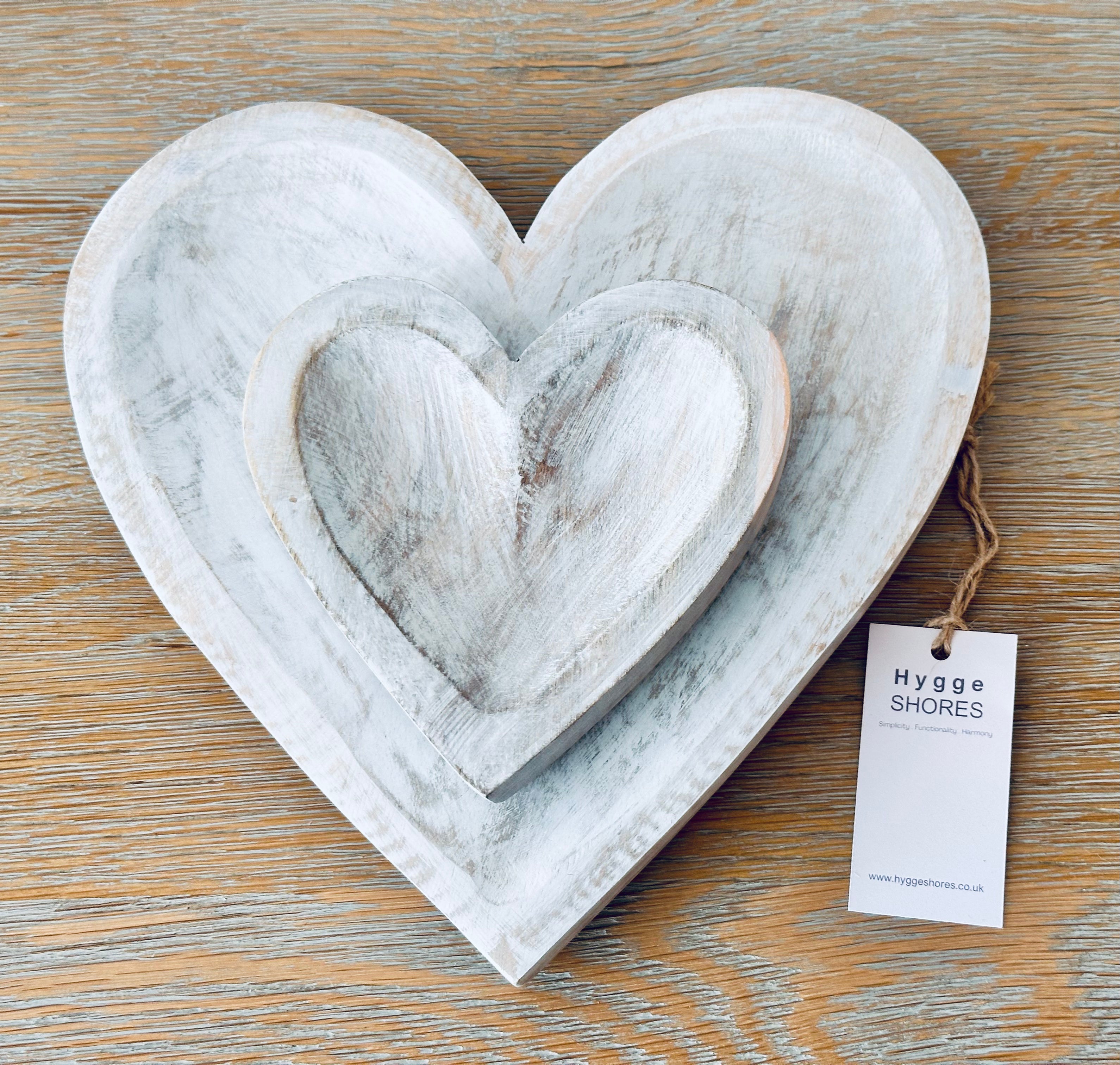 Washed Wooden Heart Dish - 2 Sizes - Hygge SHORES