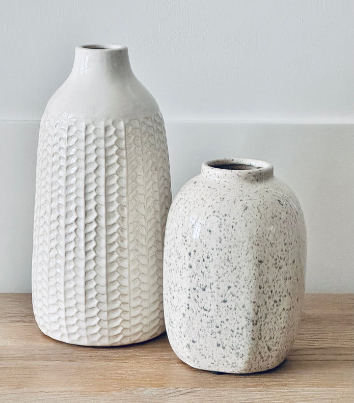 White Herringbone Vase - Hygge SHORES