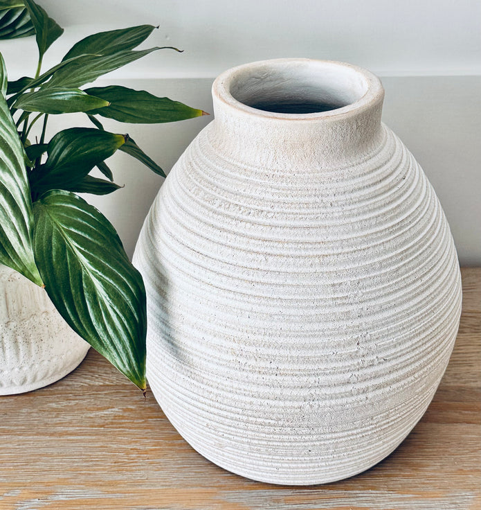 White Ribbed Vase - 2 Sizes - Hygge SHORES