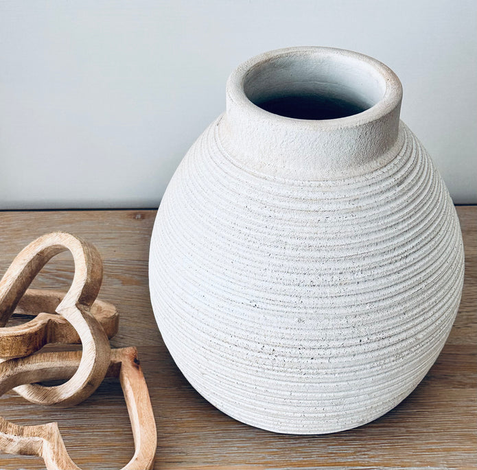 White Ribbed Vase - 2 Sizes - Hygge SHORES
