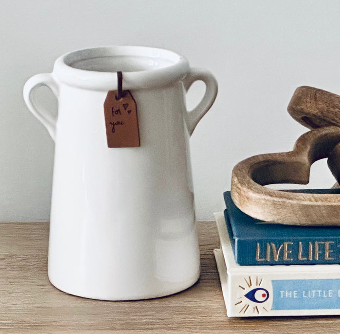 White Tall Vase with Handles - Hygge SHORES