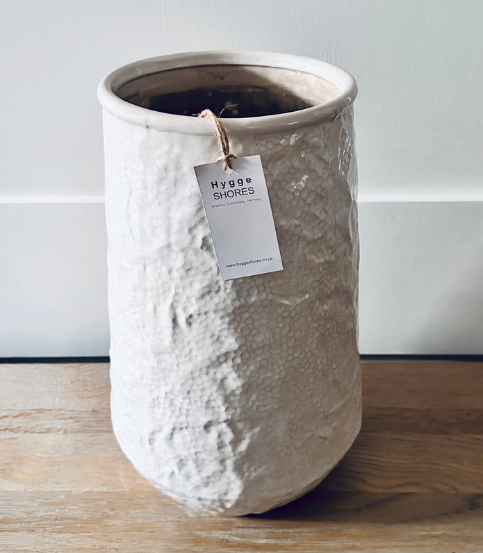 White Textured Conical Vase - Hygge SHORES
