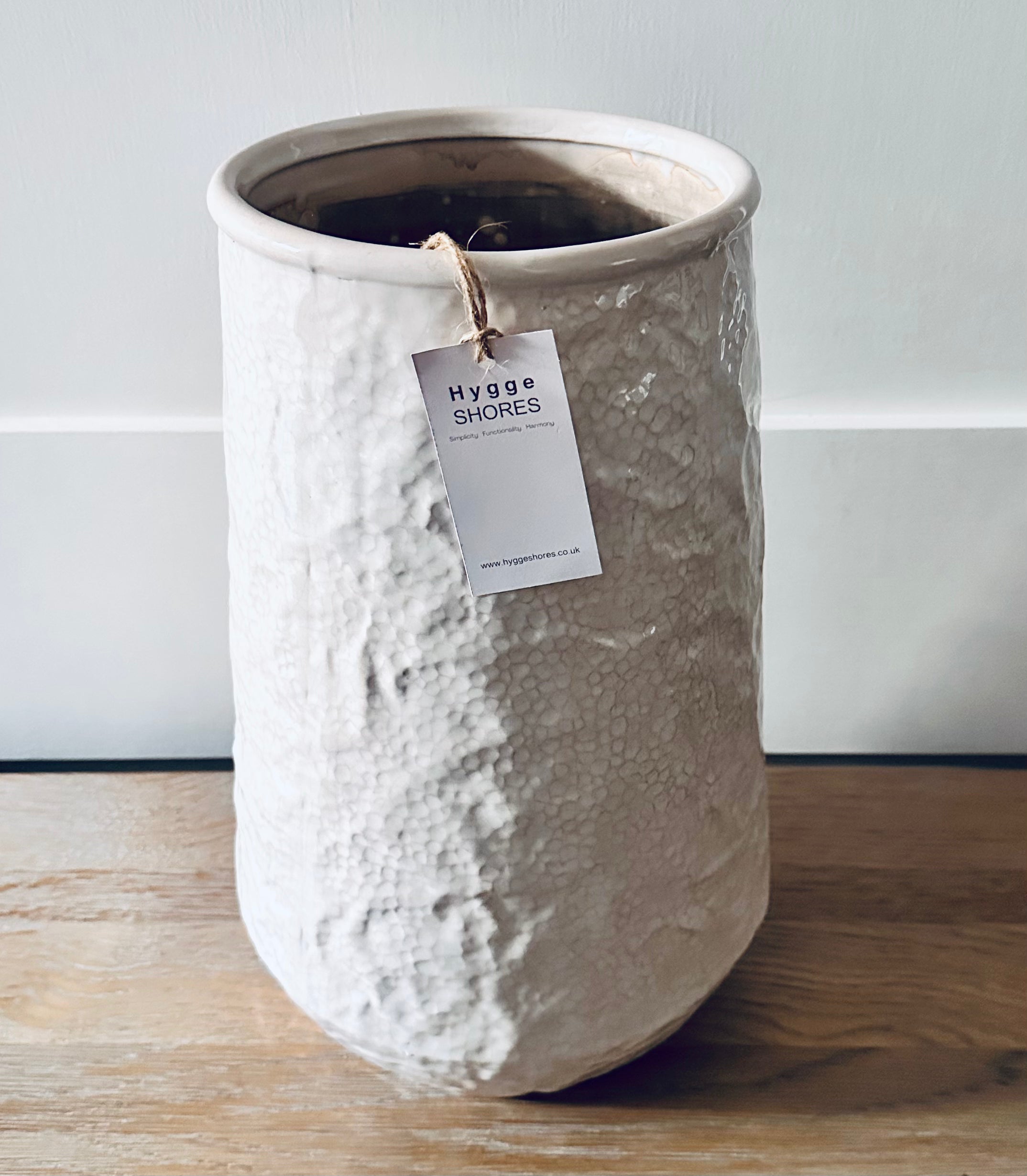 White Textured Conical Vase - Hygge SHORES