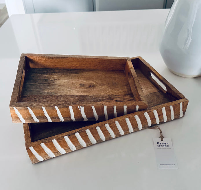 White Wash Wooden Serving Tray - 2 Sizes - Hygge SHORES