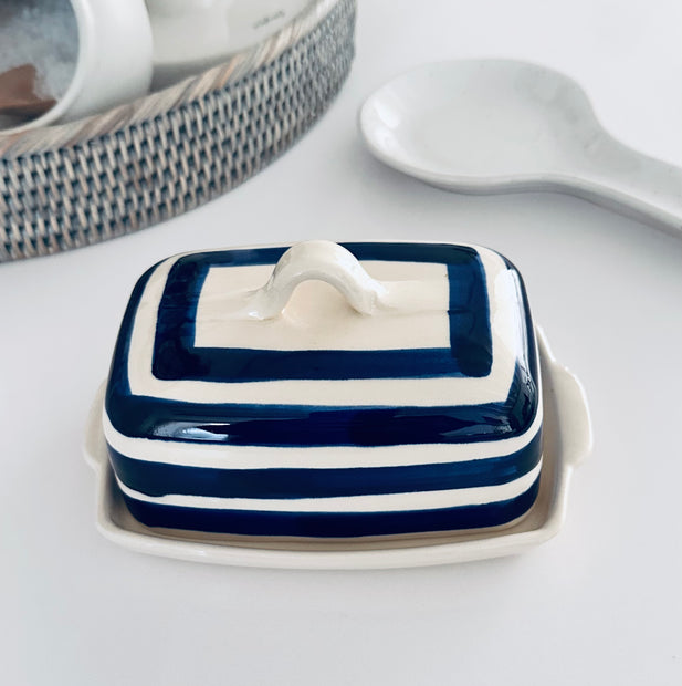 Blue Striped Butter Dish
