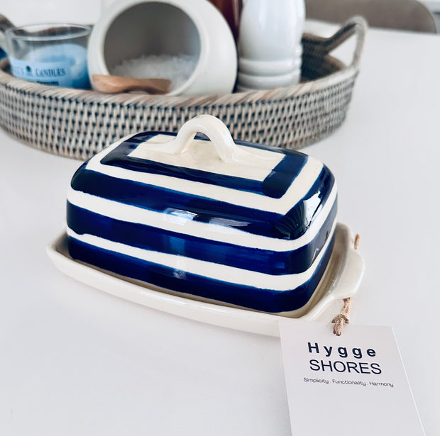 Blue Striped Butter Dish