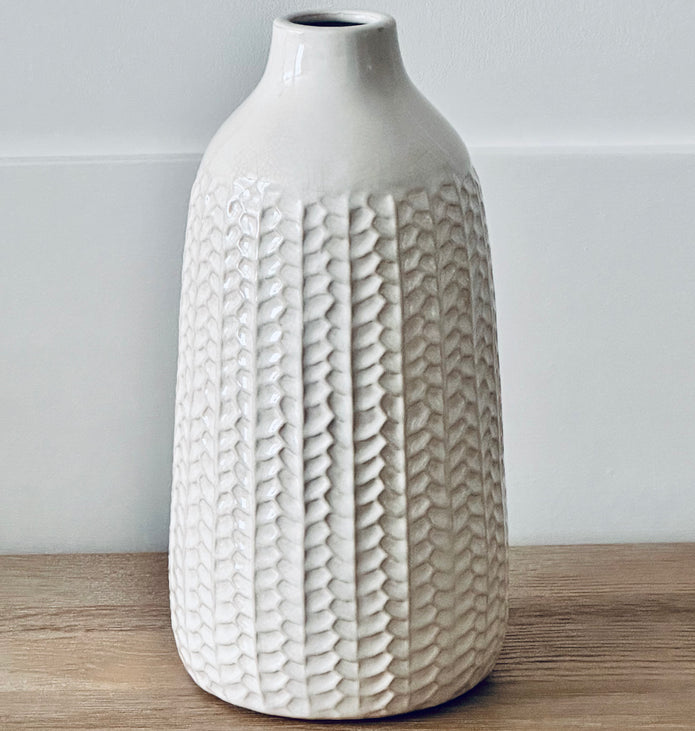 White Herringbone Vase - Hygge SHORES